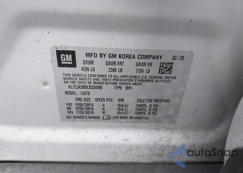 2020 Chevrolet Trax Fwd Ls from USA, damaged, VIN KL7CJKSB9LB334098